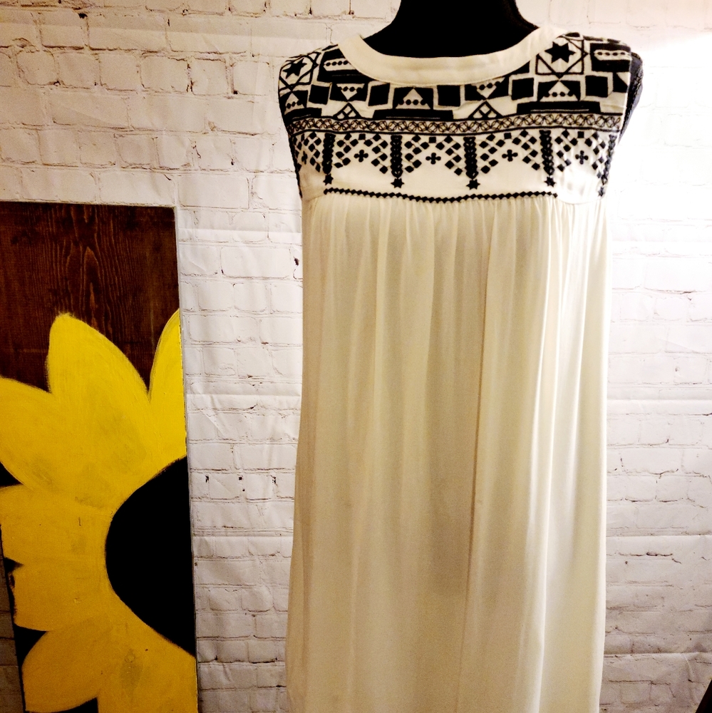 Embroidered White and Black Summer Dress